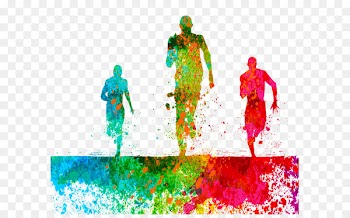 Trail running Sport Cross country running Marathon - Watercolor run silhouette figures 