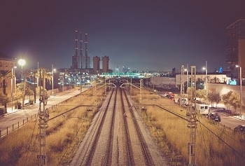 train railways across city building