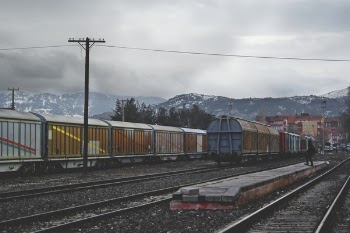 Train Running on Train Track Under Gray Sky at Daytime