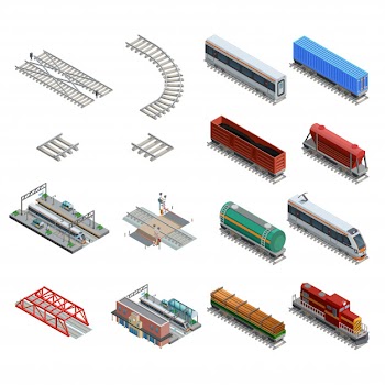 Train station elements icons set