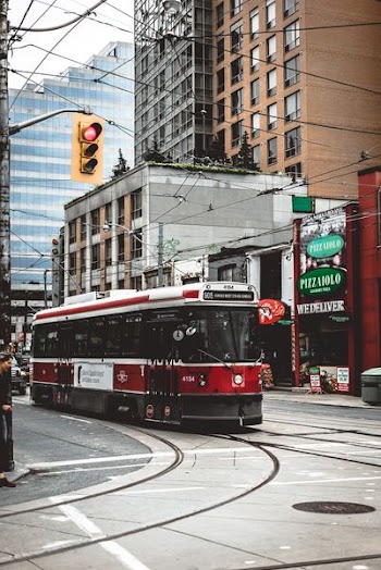 tram near buildings