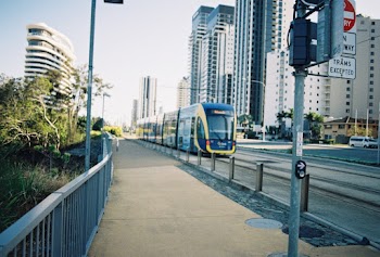 Tram Train Running on Road