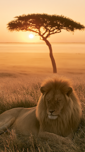 Tranquil African Safari Sunrise with Lion