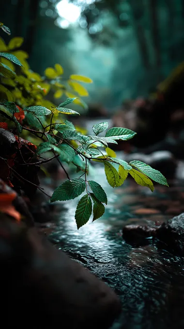 Tranquil Forest Stream with Lush Greenery Tranquil Forest Stream with Lush Greenery