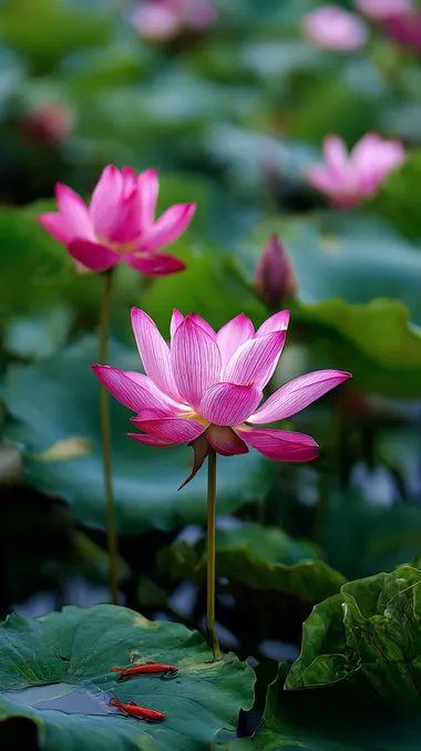 Tranquil Lotus Pond with Fish Tranquil Lotus Pond with Fish