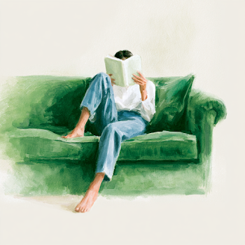 Tranquil Reading on a Velvet Sofa