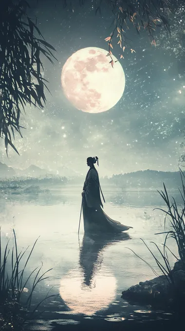 Tranquil Reflection: A Man Celebrating Peace Under the Moonlight Tranquil Reflection: A Man Celebrating Peace Under the Moonlight