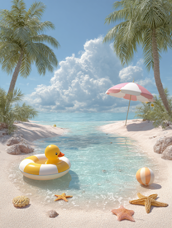 Tranquil Tropical Beach Cove with Inflatable Float