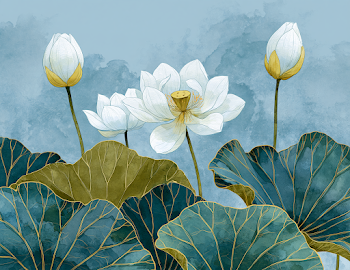 Tranquil Watercolor Lotus Garden