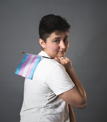 Transgender Man Portrait With Trans Pride Flag