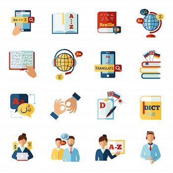 Translator icons set Free Vector