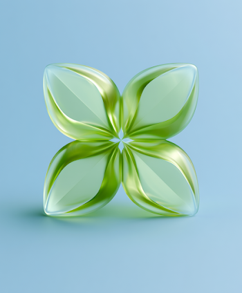 Translucent Glass Flower Shape on Blue Background