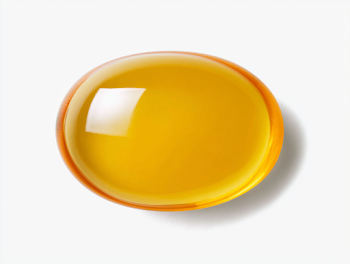 Translucent Golden Yellow Softgel Capsule on White Background