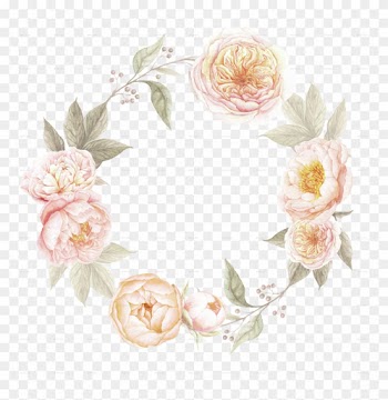 Translucent Peonie Wreath Clipart - Vintage Flower Wreath Png