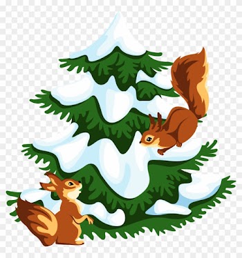Transparent Snowy Tree With Squirrels Png Clipart - Snowy Tree Png Clipart