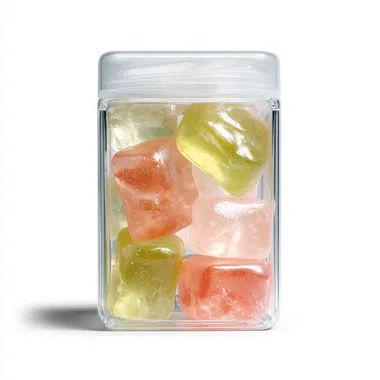 Transparent Square Bottle with Shiny Gummies Transparent Square Bottle with Shiny Gummies