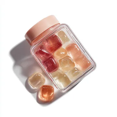 Transparent Square Bottle with Shiny Gummies Transparent Square Bottle with Shiny Gummies