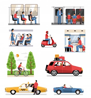 Transportation vehicles people set Free Vector