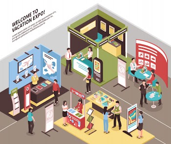 Travel agents exhibition Free Vector