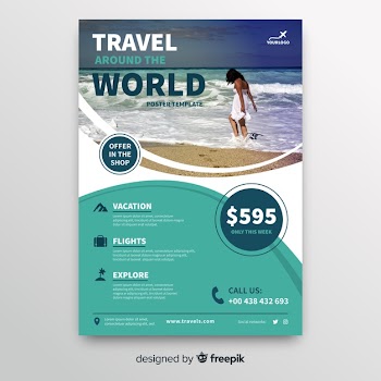 Travel around the world flyer template Free Vector