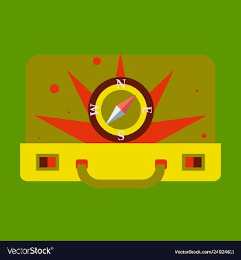 Travel concept with vintage suitcase blue glossy vector image