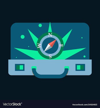 Travel concept with vintage suitcase blue glossy vector image