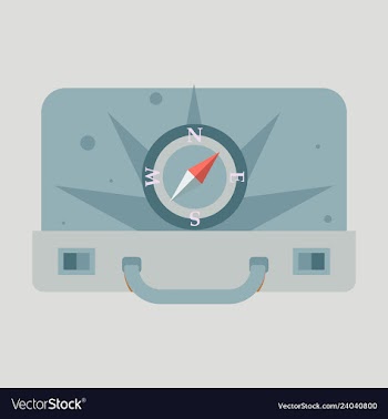 Travel concept with vintage suitcase blue glossy vector image