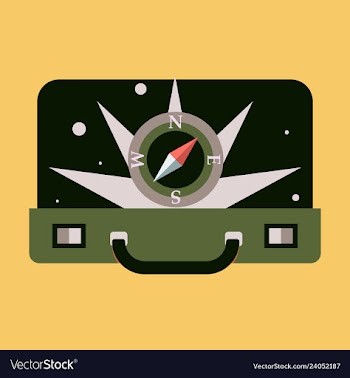 Travel concept with vintage suitcase blue glossy vector image