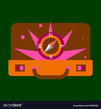 Travel concept with vintage suitcase blue glossy vector image
