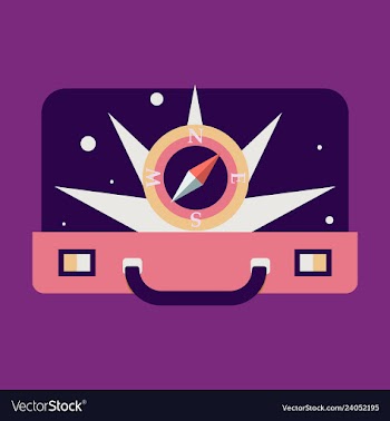 Travel concept with vintage suitcase blue glossy vector image