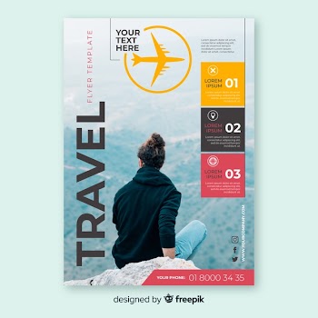Travel flyer template with photo Free Vector