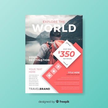 Travel flyer template with photo Free Vector