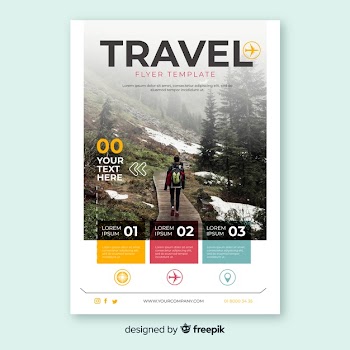 Travel flyer template with photo Free Vector