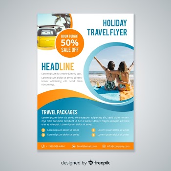 Travel flyer template with photo Free Vector