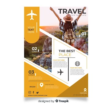 Travel flyer template with photo Free Vector