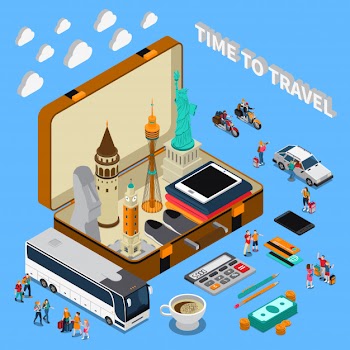 Travel isometric composition Free Vector