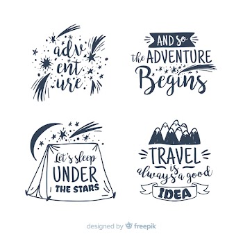 Travel lettering badge collection with quotes Free Vector