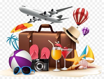 Travel Summer vacation Beach - Exquisite aesthetic plane travel slipper ball balloon juice glasses starfish palm sailboat 