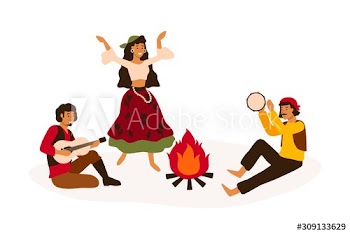 Travelers traditional entertainment flat vector illustration