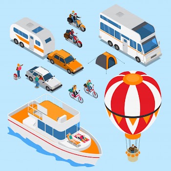 Traveling people isometric set Free Vector