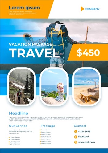 Travelling poster with details and photo Free Vector