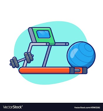 treadmill dumbbell and fitness ball cartoon