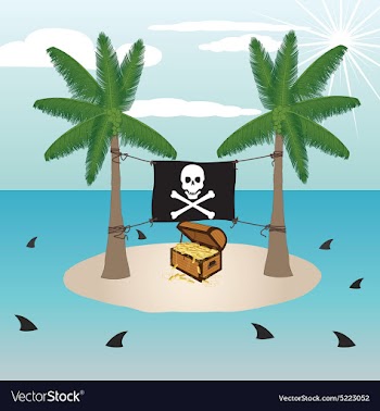 Treasure chest in a small remote island with vector image