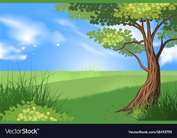 Tree and green grass scene vector image