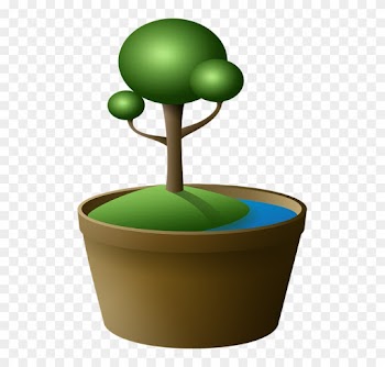 Tree Bonsai Vase Island Green Lake Cartoon - Cartoon Bonsai Tree