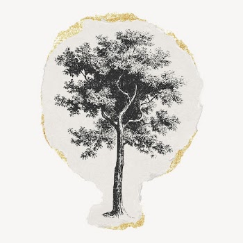 Tree drawing, ripped paper, gold | Free PSD Illustration - rawpixel