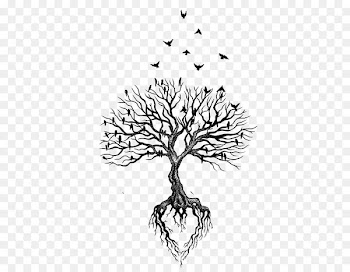 Tree Root Tattoo Bird Heart - Withered crow flies 