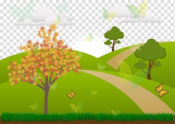 Trees and butterflies illustration, Landscape Drawing Theatrical scenery Cartoon, Green Forest transparent background PNG clipart