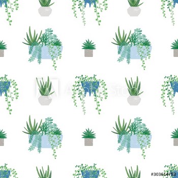 Trendy houseplants vector seamless pattern