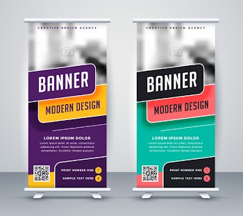Trendy rollup creative banner design template Free Vector
